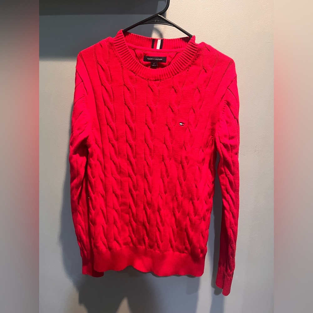 Red Tommy Hilfiger Flag Logo Cable Knit Sweater